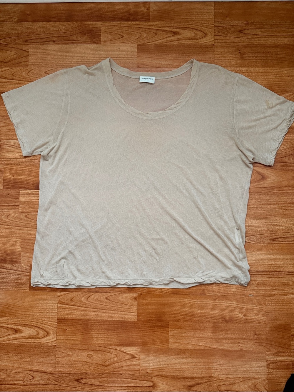 Saint Laurent | Light Beige | Women's |  Short Sleeve Scoop Neck Top | M